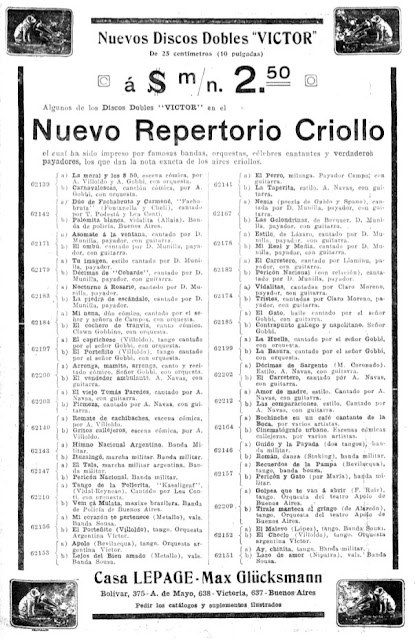 Annonce Max Glücksmanns Casa Lepage, Buenos Aires, 1909