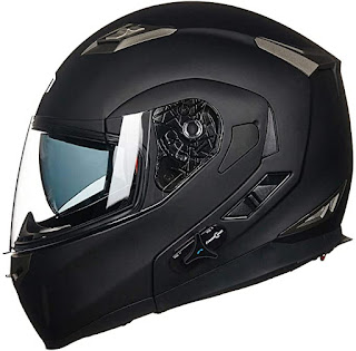 ILM Bluetooth Integrated Modular Flip up Full Face Motorcycle Helmet Sun Shield 6 Riders Group Intercom Mp3 (XL, Matte Black)