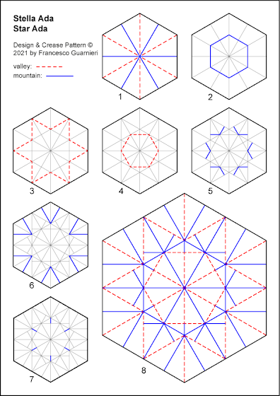 Origami, crease pattern progressivo: Stella Ada - Star Ada © by Francesco Guarnieri