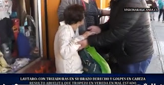 Veredas en mal estado y con falta de mantenimiento en pleno centro de la comuna de #Lautaro deja con trizaduras en su brazo derecho y fuerte golpe en rostro a abuelita que tropieza y cae fuertemente en fontis de Tiendas Yanine.