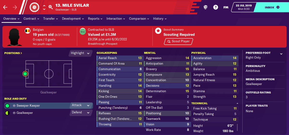 Football Manager 2020 Wonderkid - Mile Svilar