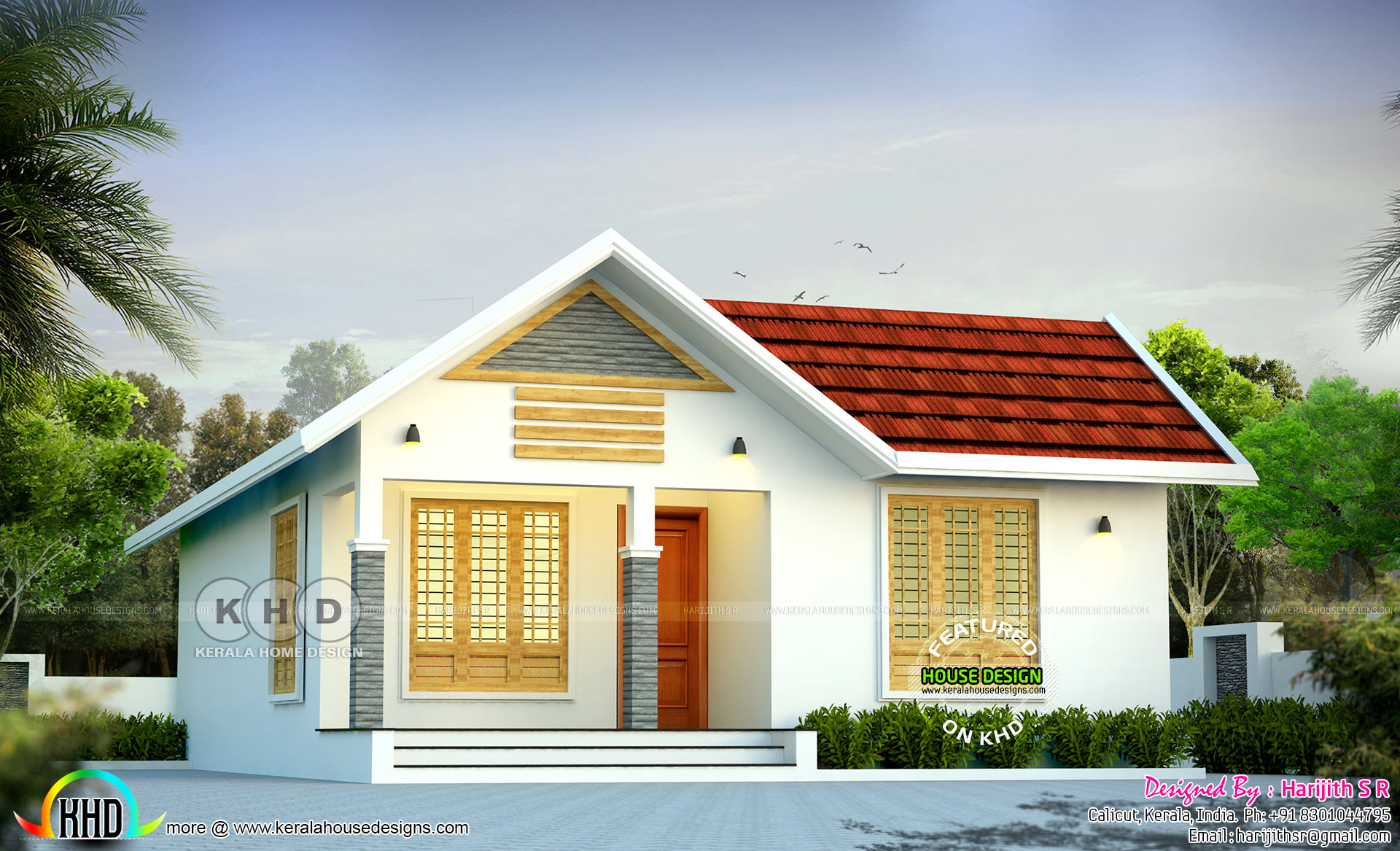 980 square  feet 2  bedroom  modern house  plan  Kerala home  