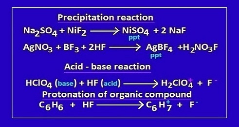 Use of hydrofluoric acid as non aqueous solvent