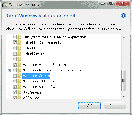 disable windows search