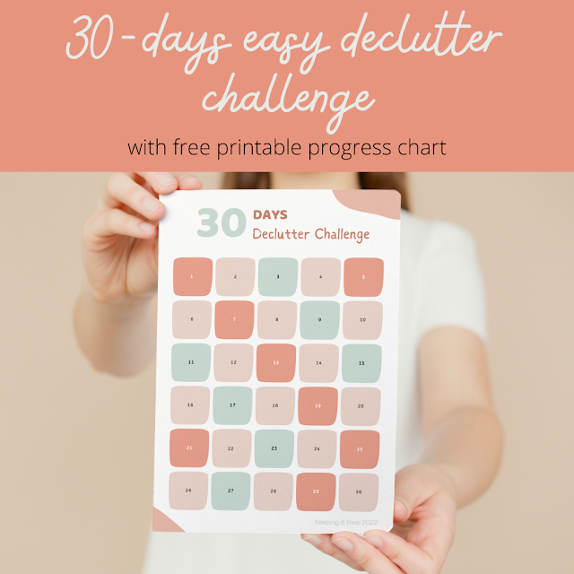 30-days easy declutter challenge - with free printable progress chart