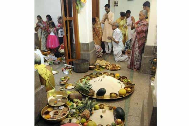 The Durga Puja spread at Chhatu Babu Latu Babu. Photo is by Ashok Nath Dey of Hindustan Times.