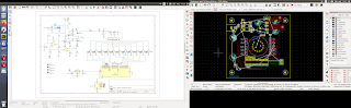 KiCAD 6 on Ubuntu on two screens. Unfinished circuit.