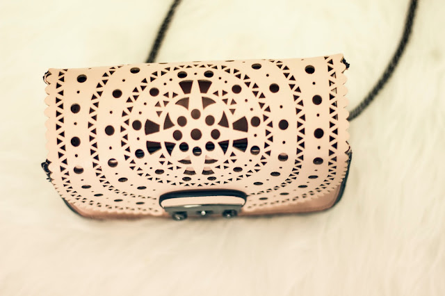 nude pink laser cut small bag