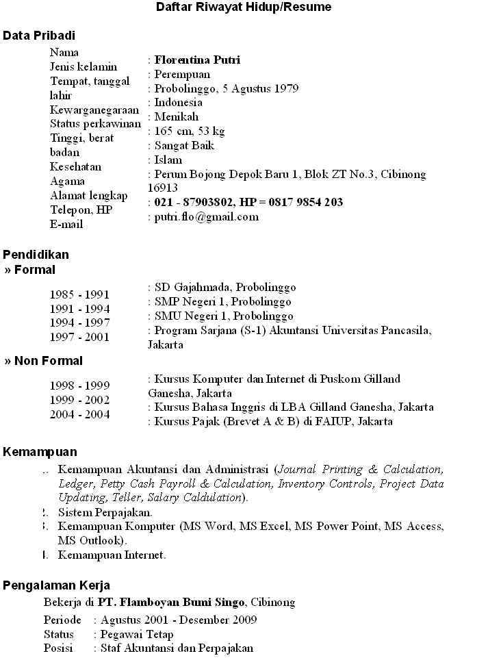 Contoh Cv Bahasa Inggris Untuk Pramugari - Guntoh