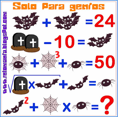 Desafíos matemáticos, Retos matemáticos, Problemas matemáticos, Acertijos matemáticos, Descubre el número, Descubre el resultado, Día de Halloween, Día de las Brujas y las matemáticas, Retos Halloween, Matemáticas y Halloween