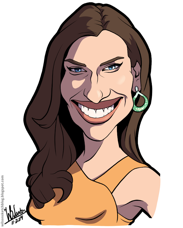 Cartoon caricature of Irina Shayk.