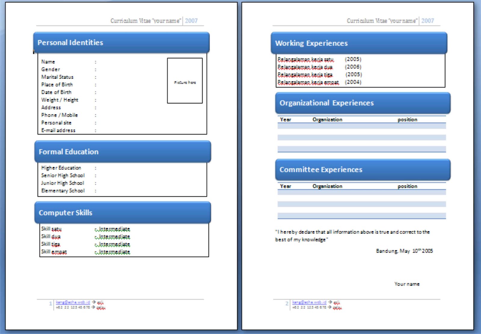 Contoh CV (Curriculum Vitae) Lengkap