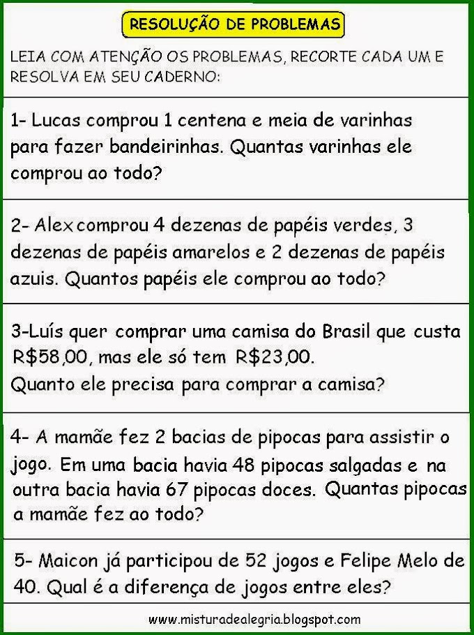 Atividades de Matemática com Problemas do 3º ano