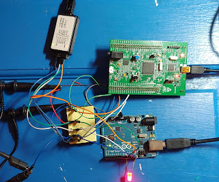 The Hardware: STM32 Discovery, Arduino Uno, LA and an O-Scope with a decoder to verify.