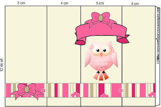 Pink Owl With Flowers and Stripes: Free Printable Candy Bar Labels for Quinceanera Party.