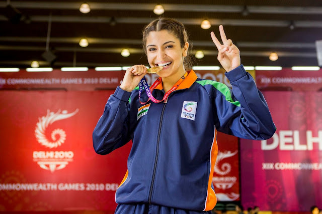 Anushka Sharma as seen in Sultan movie, when awarded medal at Commonwealth Games 2010 Delhi