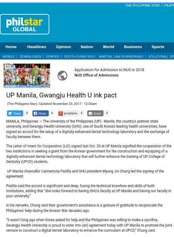 UP MANILA (UP COLLEGE OF DENTISTRY) AND GWANGJU HEALTH UNIVERSITY (KOREA)