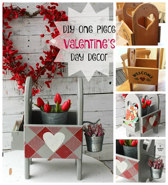 DIY One Piece Valentine's Day Decor From Thrifted Finds #valentinesday #oldsignstencils #buffalocheck #upcycle #repurpose #thriftshopmakeover