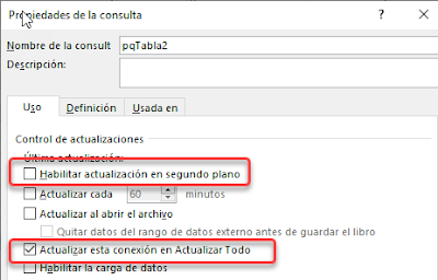 Power Query: Actualización en segundo plano