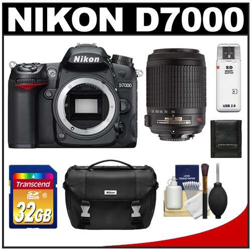 Nikon D7000 Digital SLR Camera Body with 55-200mm VR DX Lens + 32GB Card + Case + Accessory Kit