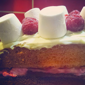 White chocolate and raspberry sponge cake