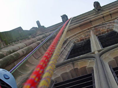 On the ropes at Derby Cathedral.