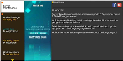 Maintenance Free Fire 19 September 2019 mulai 9:30 sampai 18:30 WIB