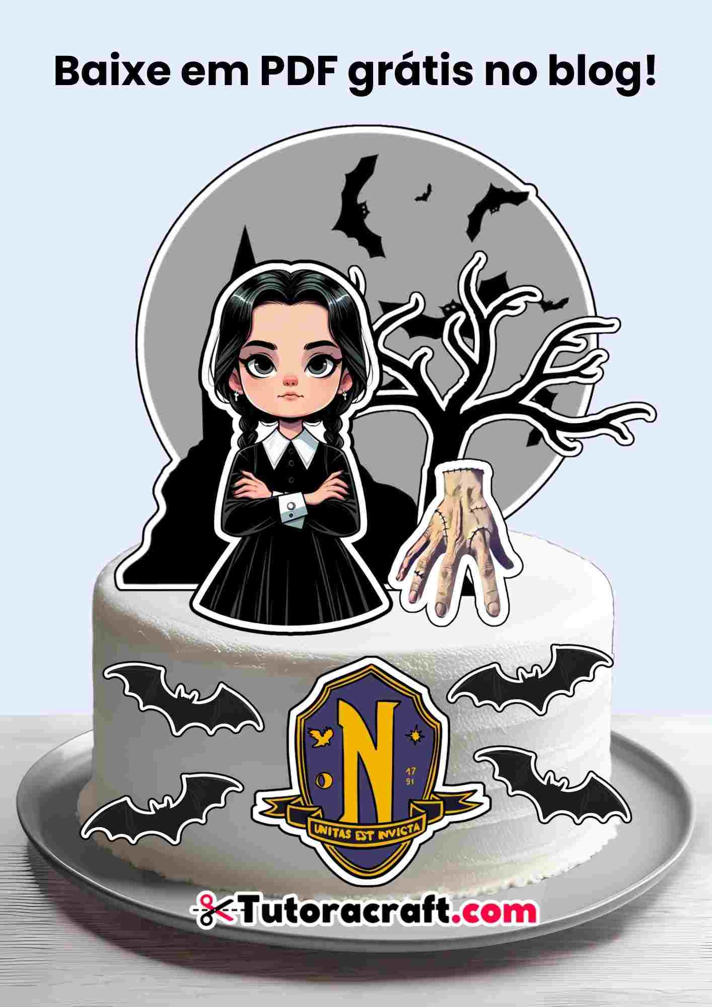 Topo de bolo Wandinha Addams para imprimir