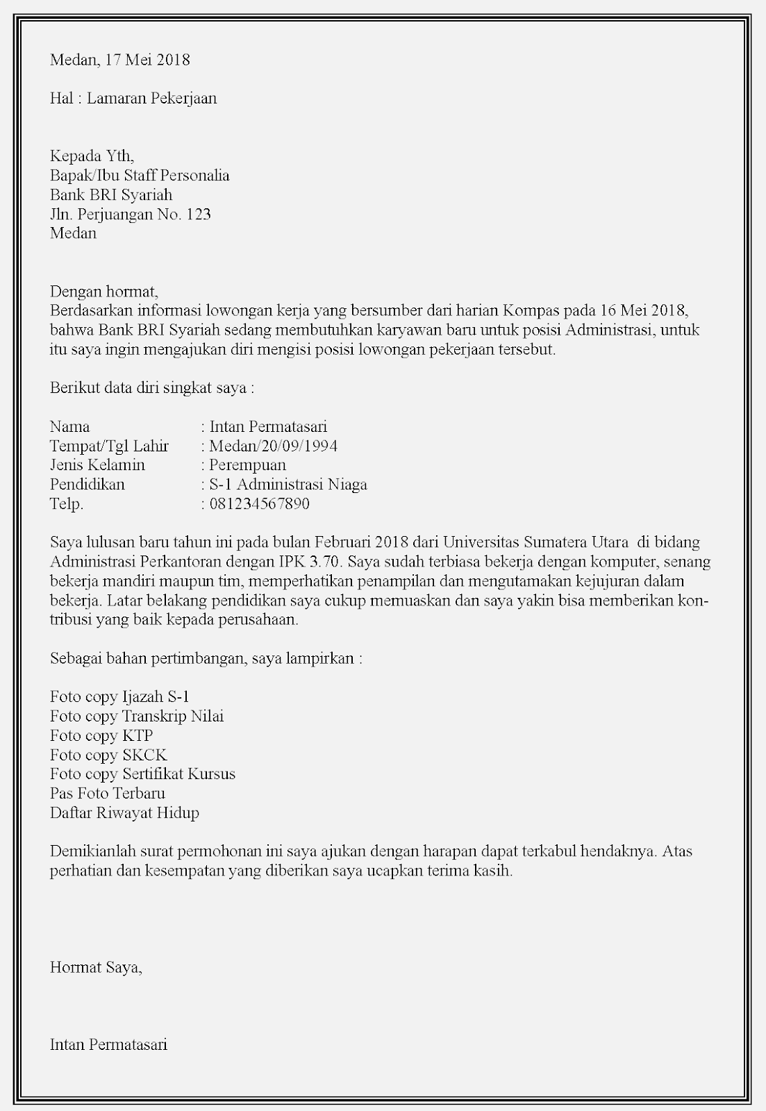 12 Contoh Surat Lamaran Kerja Bank Bri Contoh Surat