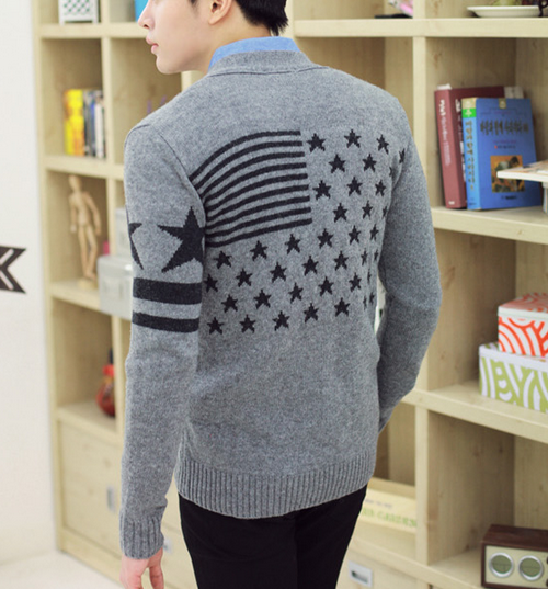 Knit Cardigan with Lower Front Pockets and USA Details