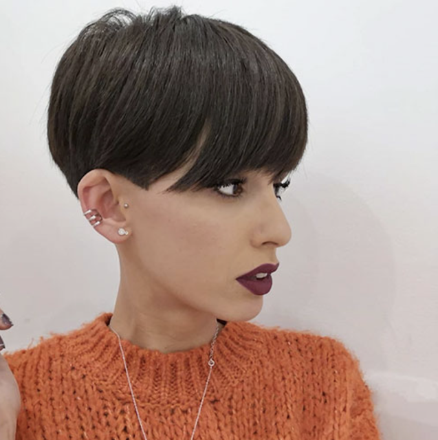 side shaved pixie haircut with bangs