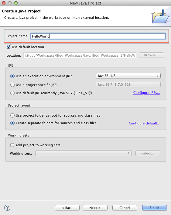 Enter Project Name in New Java Projet Wizard.