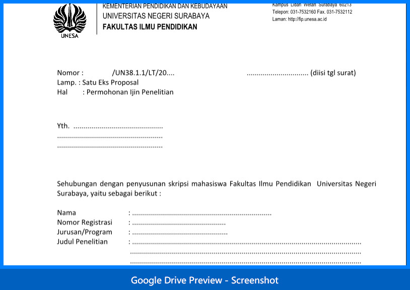 Contoh Surat Balasan Penelitian Skripsi Dari Instansi 