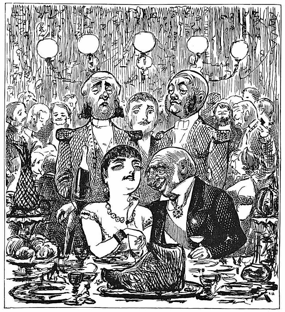 a George Du Maurier cartoon 1898, dirty old rich man