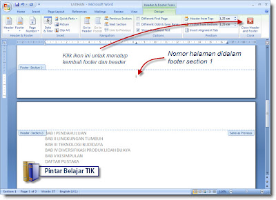 Nomor Halaman pada Section 1