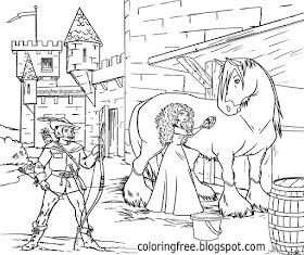 Folklore famous outlaw Robin Hood and Maid Marian coloring medieval castle drawing ideas for teens