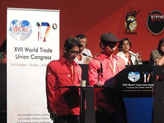Sekjen KASBI menyampaikan pidato di hadapan peserta kongres WFTU di Afrika Selatan