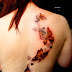 Many Butterflies Design Upper Back Tattoo For Female