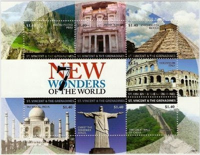 7 wonders of the world images 2010. New M/s by St. Vincent & The Grenadines on which New Seven Wonders of the 