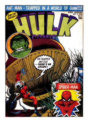 Hulk Comic #33, Ant-Man is trapped at ant size and about to be crushed by a giant foot