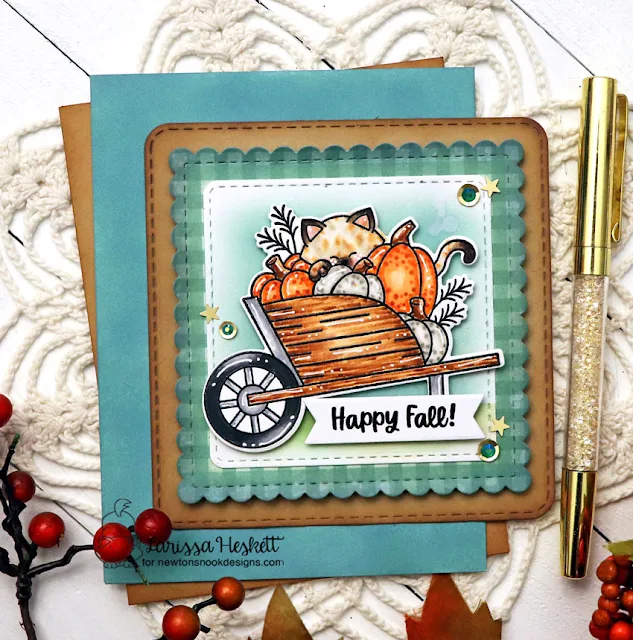 Happy Fall Card by Larissa Heskett for Newton's Nook Designs using Newton's Harvest Time Stamp Set, Newton's Harvest Time Die Set, Frames Squared Die Set, Frames & Flags Die Set and  Autumn Paper Pad