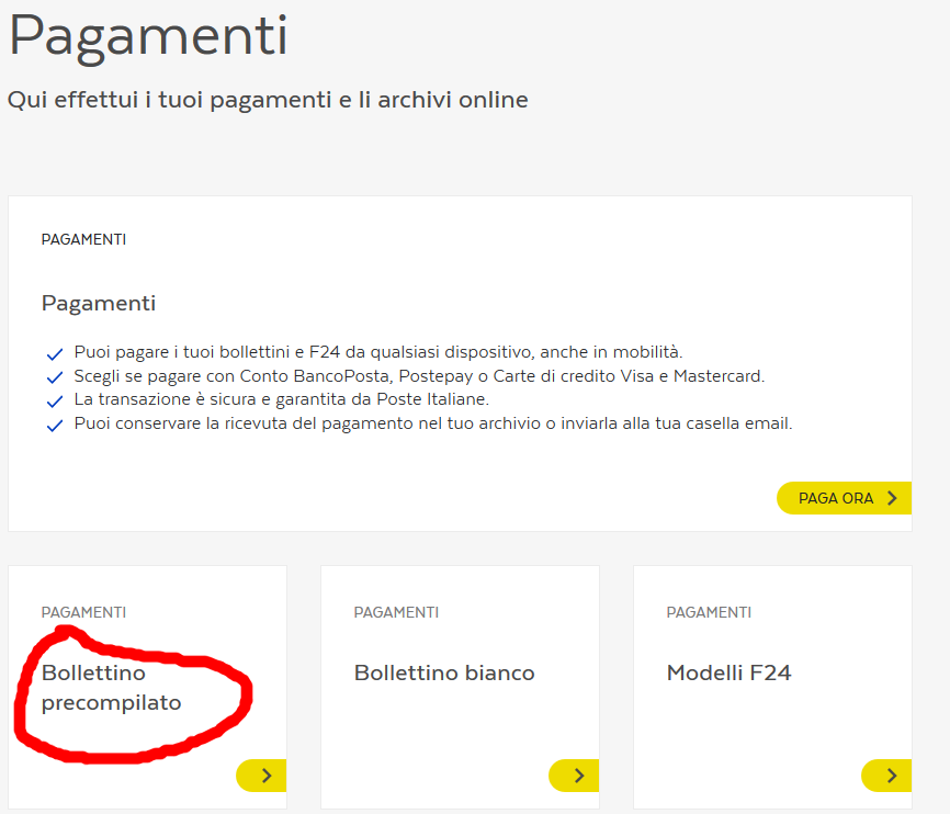 Scelta del bollettino precompilato su Bancoposta Online