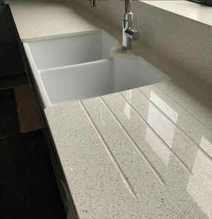 quartz worktop and double belfast sink