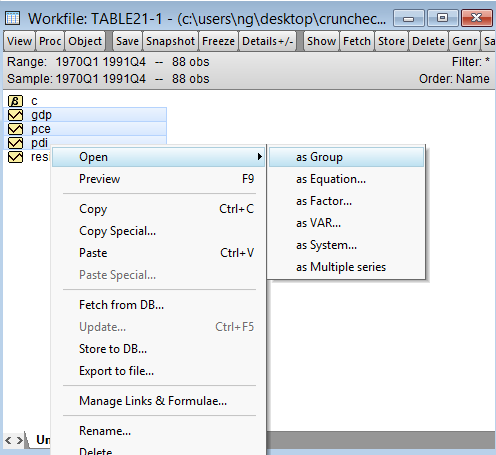 EViews - Open as Group Data from cruncheconometrix.com.ng