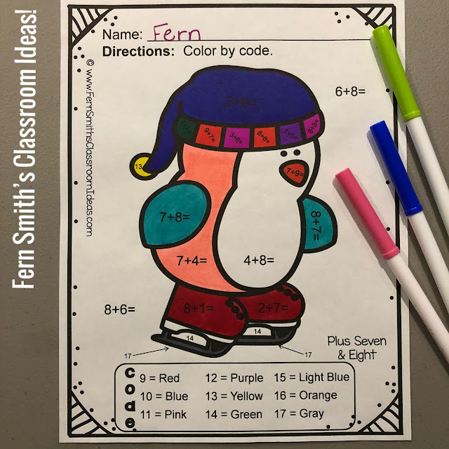 Winter Color By Number Addition Bundle at TeacherspayTeachers by Fern Smith of Fern Smith's Classroom Ideas.