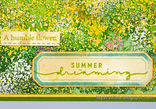 Layers of ink - Summer Meadow Card Tutorial by Anna-Karin Evaldsson. Stamp the label with Simon Says Stamp Mixed Labels.