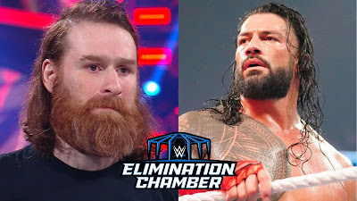 WWE Elimination Chamber event featuring Roman Reigns, Sami Zayn, Brock Lesnar, and more