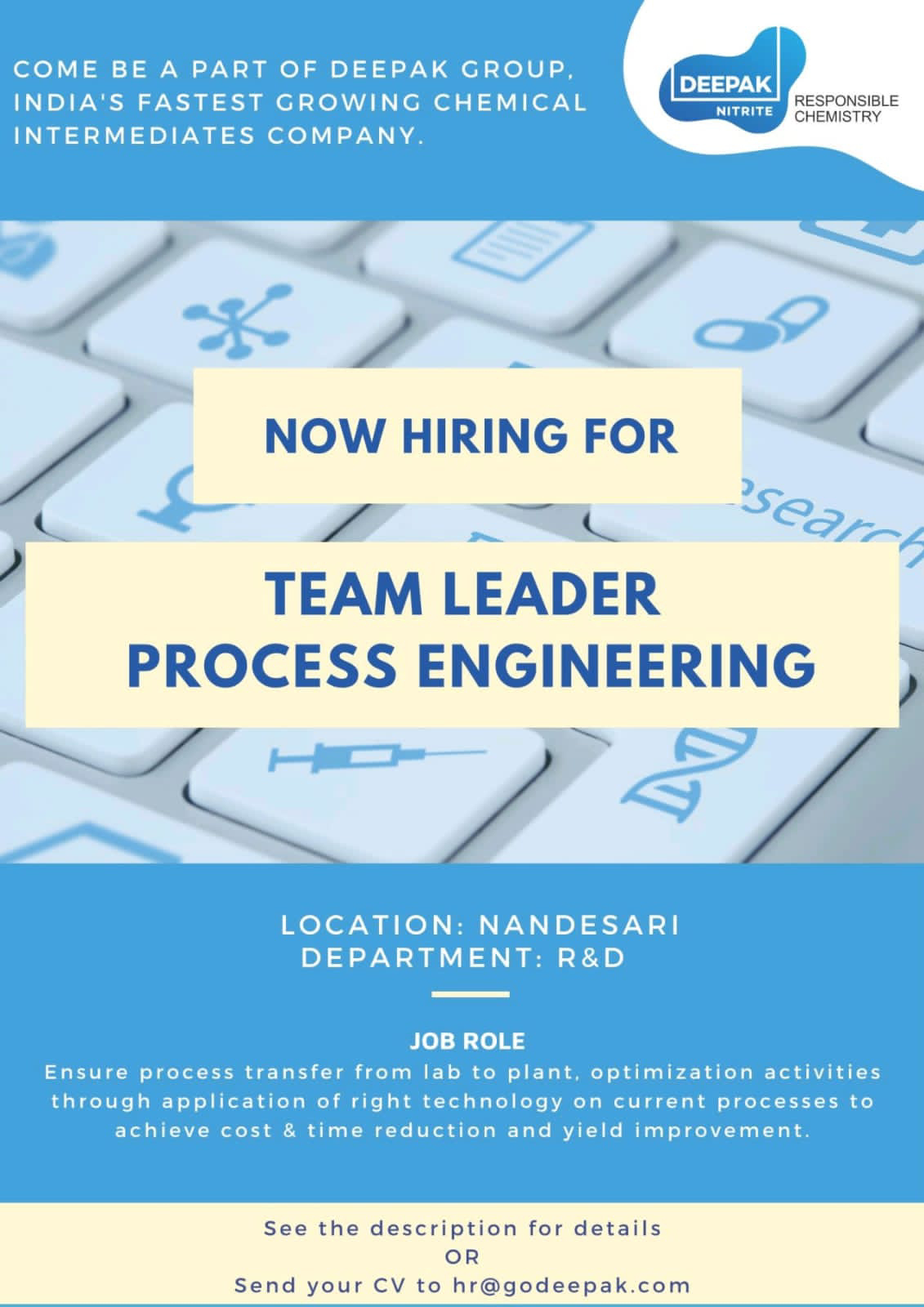 Job Availables,Deepak  Nitrite Job Vacancy For Team Leader Process Engineering