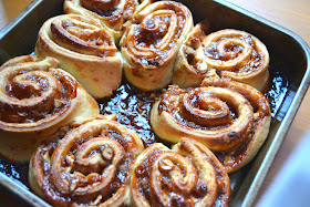 sweet dough buns with rhubarb and custard flavour jam filling