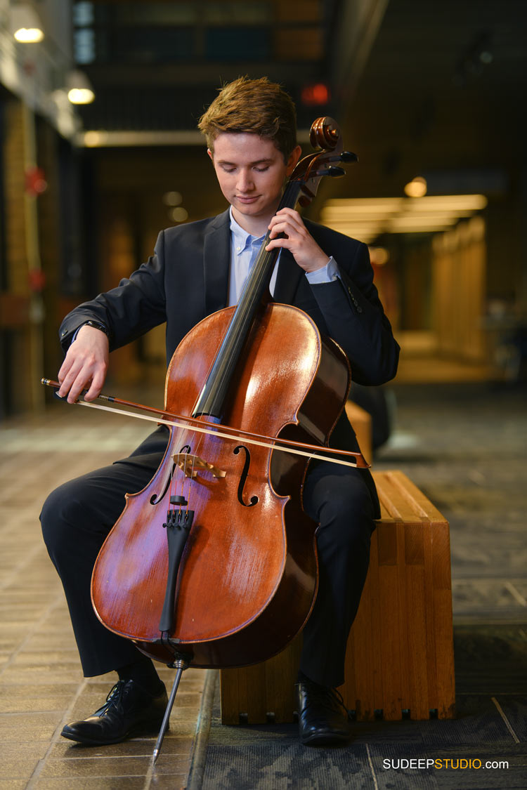 Huron High School Guys Senior Portraits with Musical Instrument Cello SudeepStudio.com Ann Arbor Senior Pictures Photographer